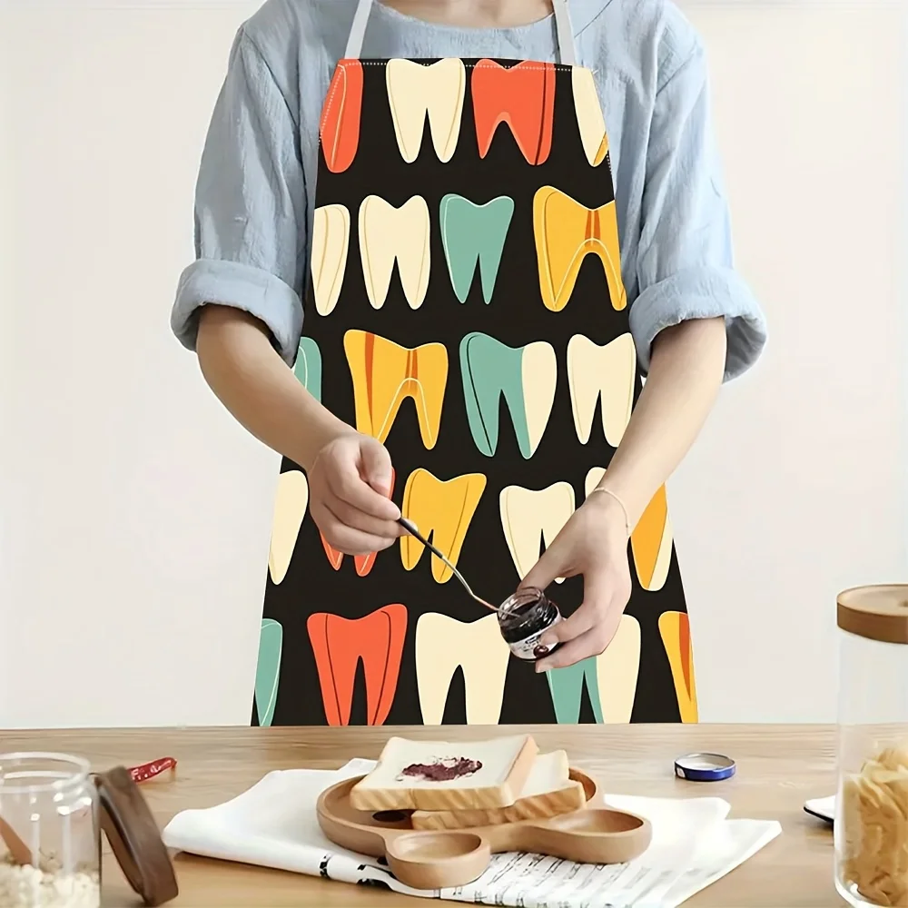 

Retro Teeth Print Apron – Colorful Mid-Century Dental Pattern on Linen, Unisex Kitchen Smock for Cooking & Baking, Playful Gift