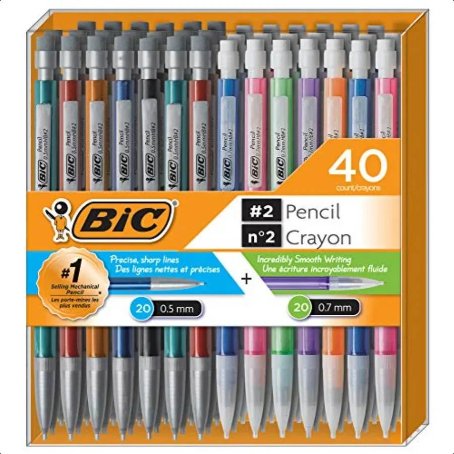 

Mechanical Pencil 2 EXTRA SMOOTH 40 Pack Of Twenty 0.5mm and Twenty 0.7 mm Assorted Colored Barrels Variety Pack of Lead Pencil