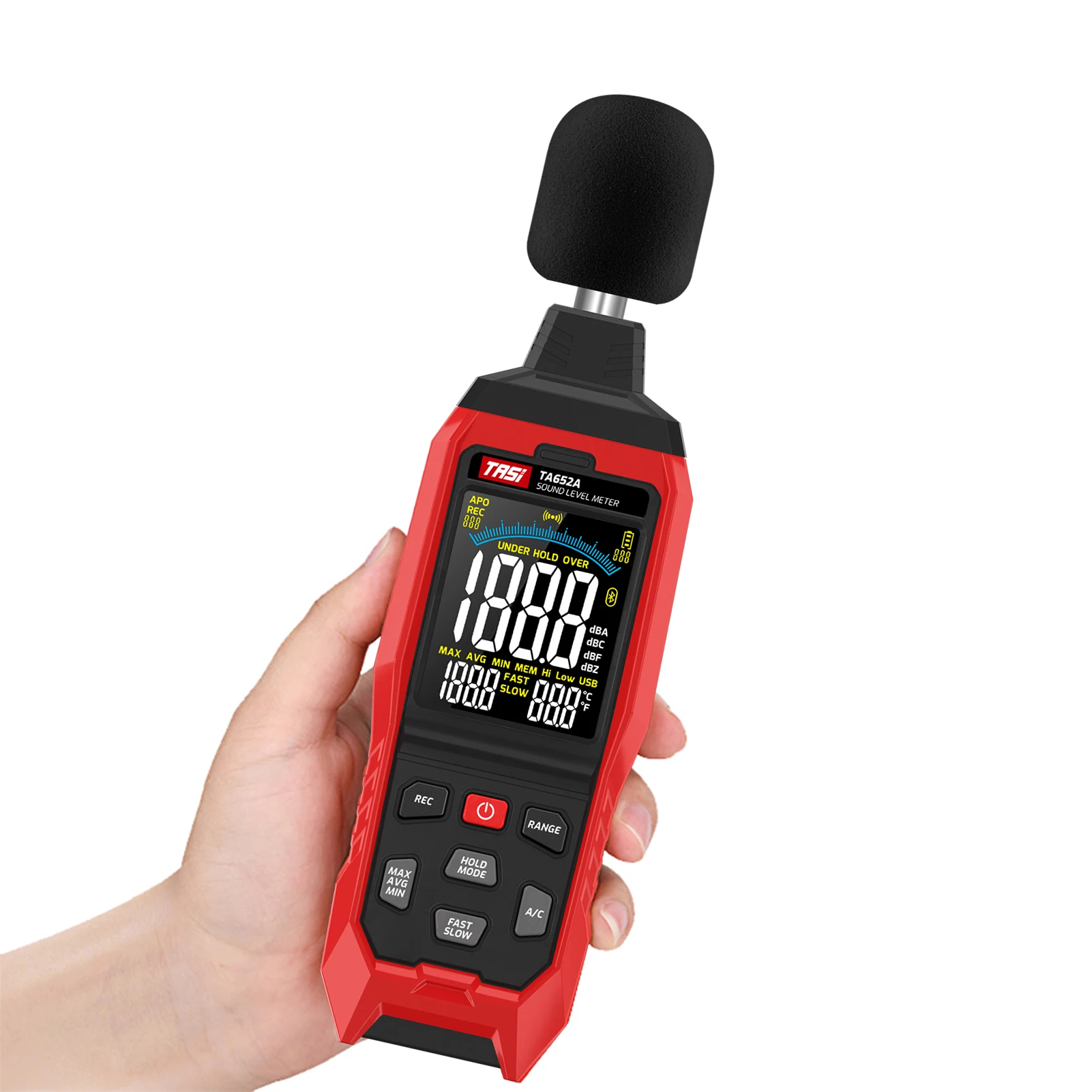 TASI TA652A 30~130dB Noise Decibel Noise Tester A/C Weighting Industry Volume Detector Digital Sound Level Meter Logger Recorder