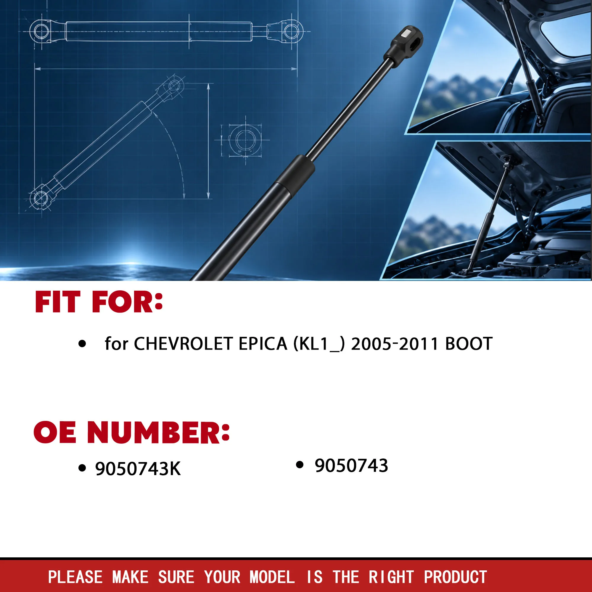 2Pcs Boot Gas Spring for Chevrolet Epica KL1 2005-2011 Rear Trunk Lift Support Shock Strut OE 9050743K
