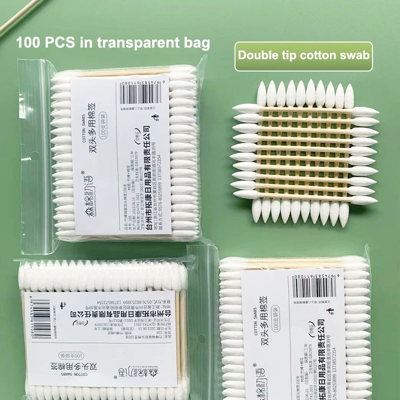 

ST100/300/500Pcs New Bamboo Sticks And Double Pointed For Outdoor Makeup Precision Tip Pet Cotton Swabs Pointed Tip Cotton Swabs