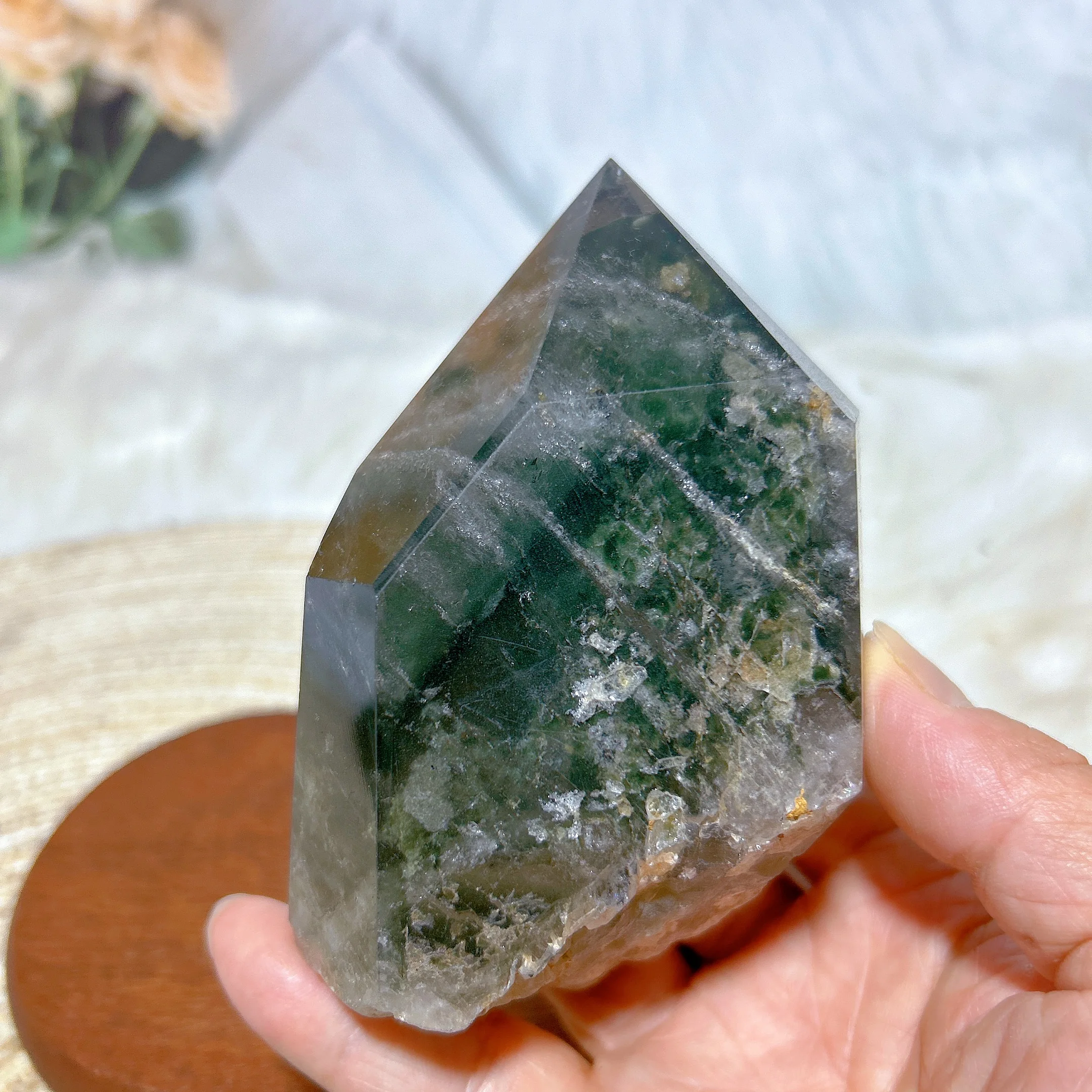 Healing Natural Crystal Rainbow Brazil Garden Quartz Raw Stone Tower Give Metal Stand  Energy Mineral Reiki Home Decoration Gift