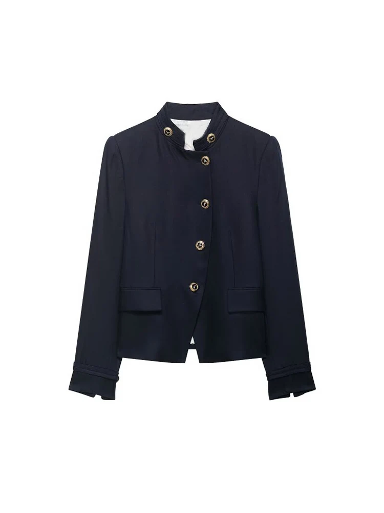 

Женские блейзеры и пиджаки 2026: Весенне-осенние однотонные однобортные блейзеры с воротником-стойкой, элегантная уличная верхняя одежда для женщин