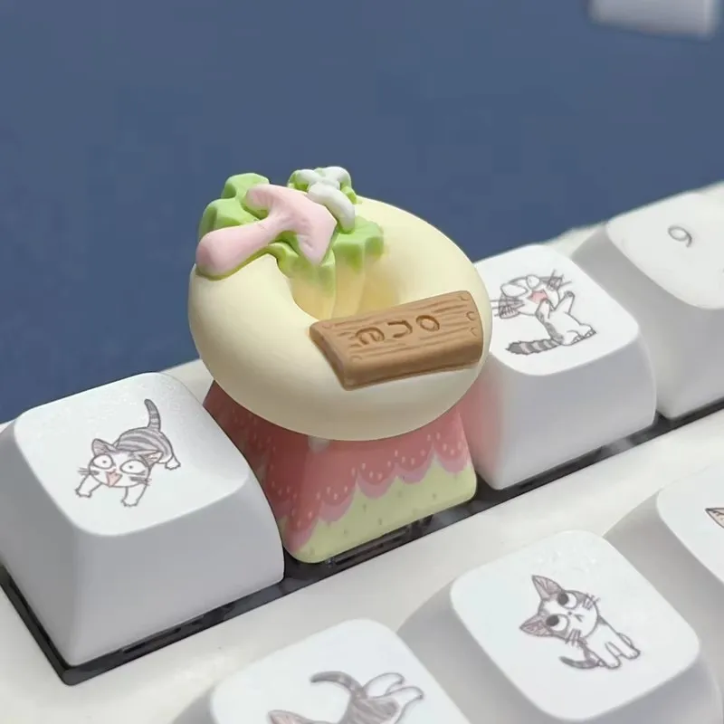 New DIY Color Base Cartoon Dreamy Donut Keycap Cute Girl Pink Cherry MX Switch Mechanical Keyboard Keycap