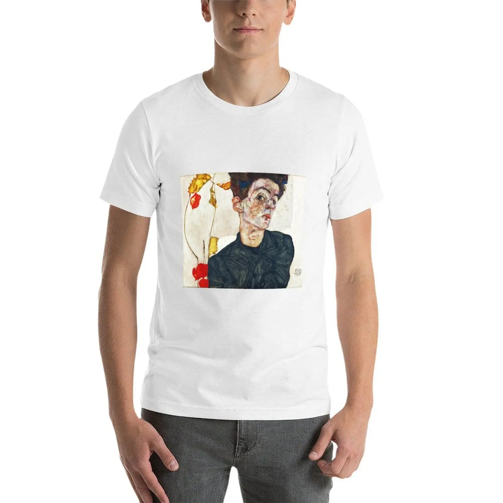 HD Self Portrait with Physalis by Egon Schiele 1914 HIGH DEFINITION T-Shirt Lightweight Gym Training T-Shirt view 3