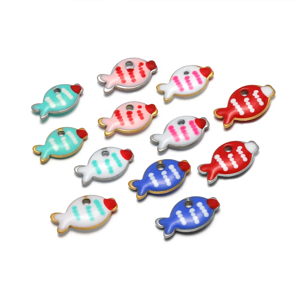 

20pcs No Fade Stainless Steel Stripe Fish Charms Double-sided Enamel Pendants DIY Jewelry Making Necklaces Bracelets Decorations