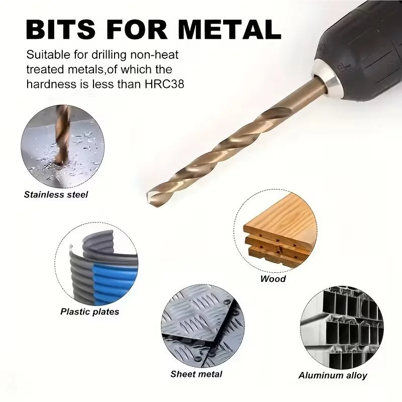 135°Drill Bits Set 60PC Number Drill Bits American Standard Round Shank Titanium Plated Twist Universal Ultra Fine