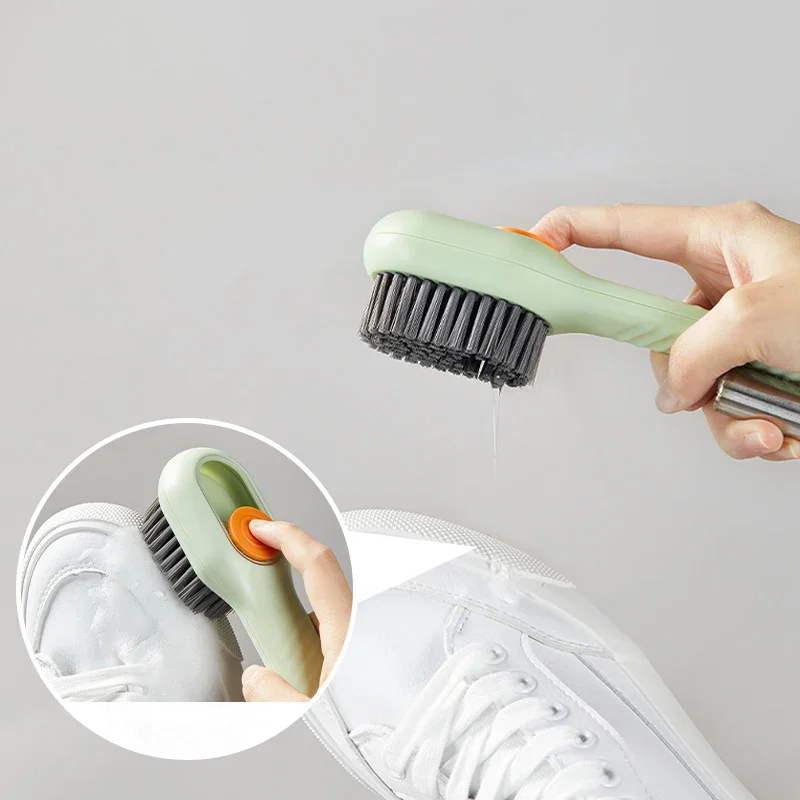 Multifunctional Shoe Brush with Soap Dispenser Soft Bristles Cleaning Brush Household Laundry Brush with Non-slip Handle