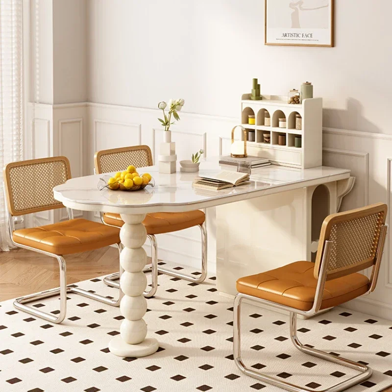 

Solid Wood Folding Dining Table and Chair Multi-Functional Stone Plate Retractable Island Table One-Piece Small Apartment