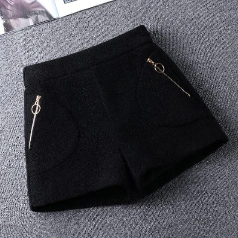 Autumn Winter High Waist Zipper Patchwork Vintage A-line Shorts Solid Youth Street Casual Shorts Fashion Office Women Clothing