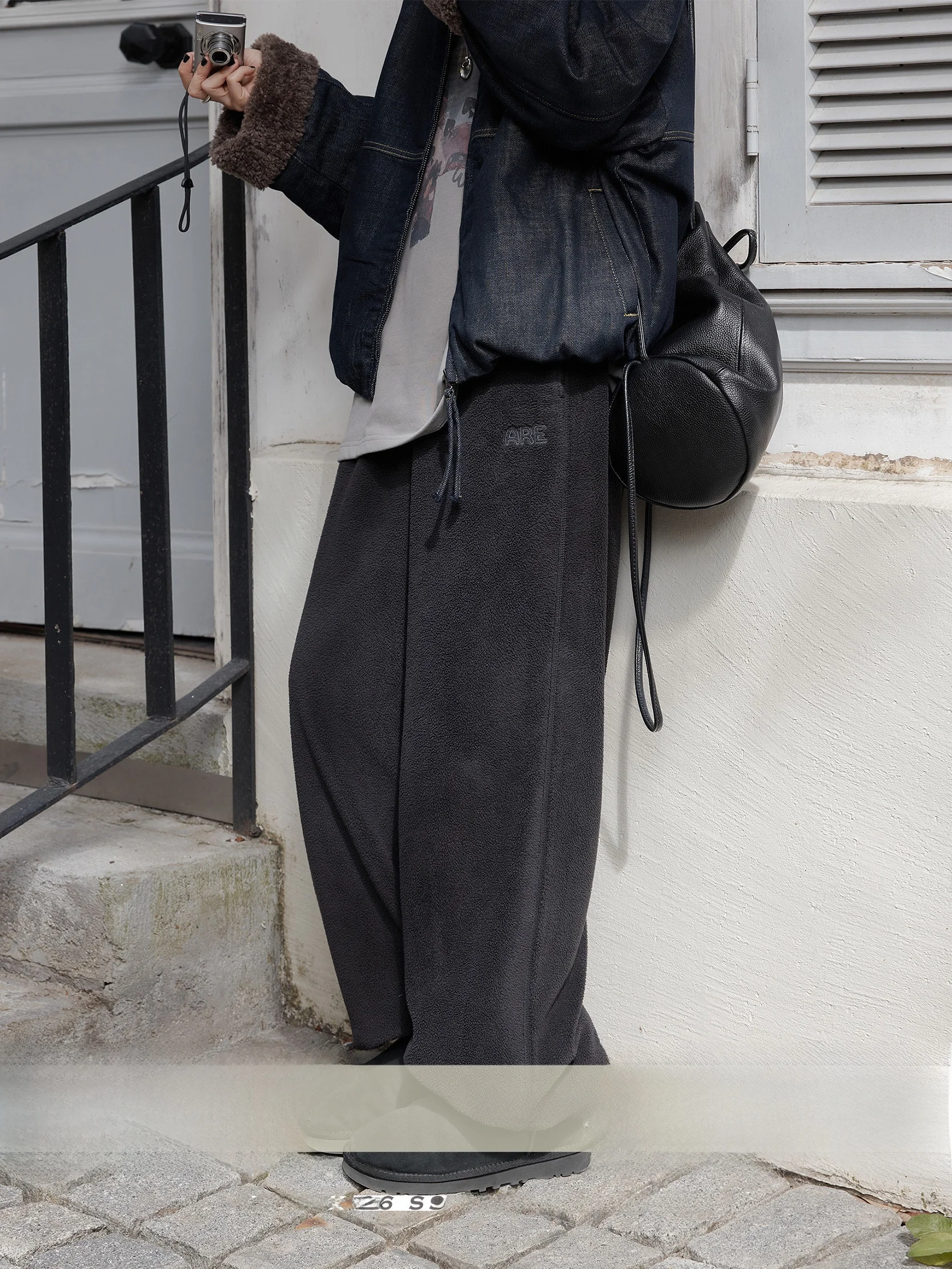 

VNOOK Dstring Wide Leg Sweatpants Women's Fce Winter New Loose Elastic Casual Straight Cut Two-Way Wear Long Trousers