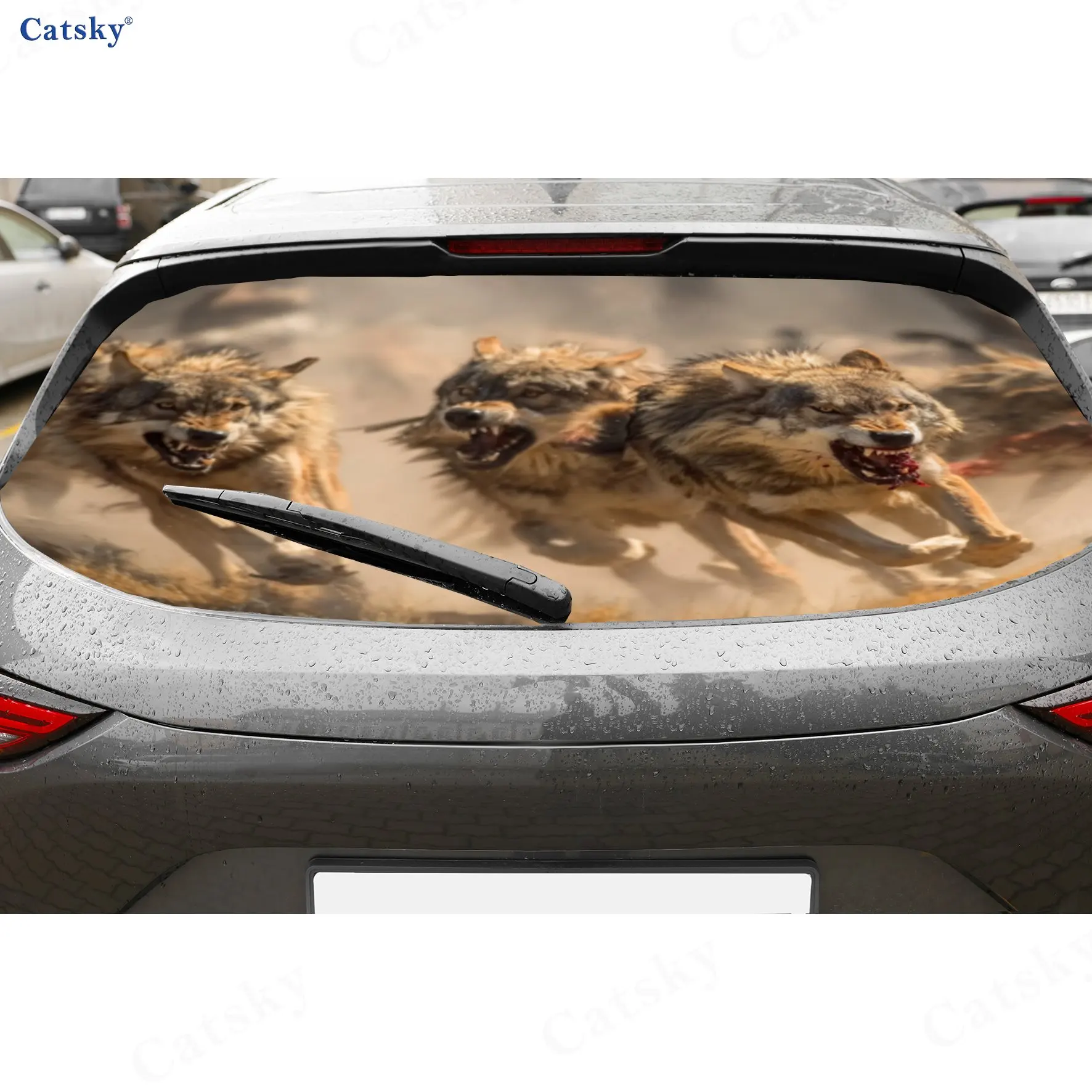 

The Wild Hunt Wolf PVC material self-adhesive waterproof car rear window sticker, easy to paste without falling off, waterproof
