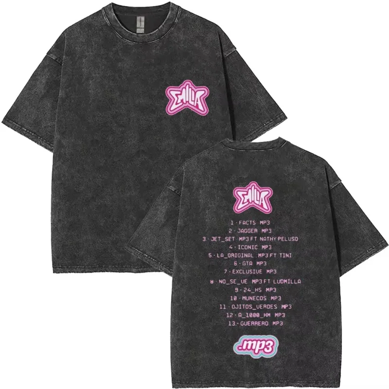 

Washed Vintage Emilia Mernes MP3 Logo T-shirts Men Women Fashion Oversized T Shirts Casual cotton Crewneck Short Sleeve tees