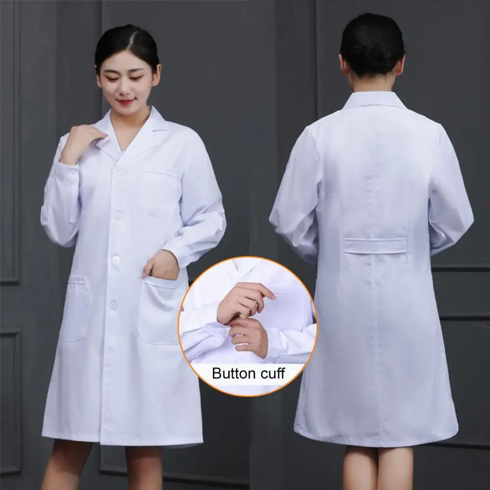 Doctor Coat White Long-Sleeved V-Neck Anti-Fouling Lab Coat Men Women Multi-Pocket Design Hospital Uniform Medical Work Lab Coat