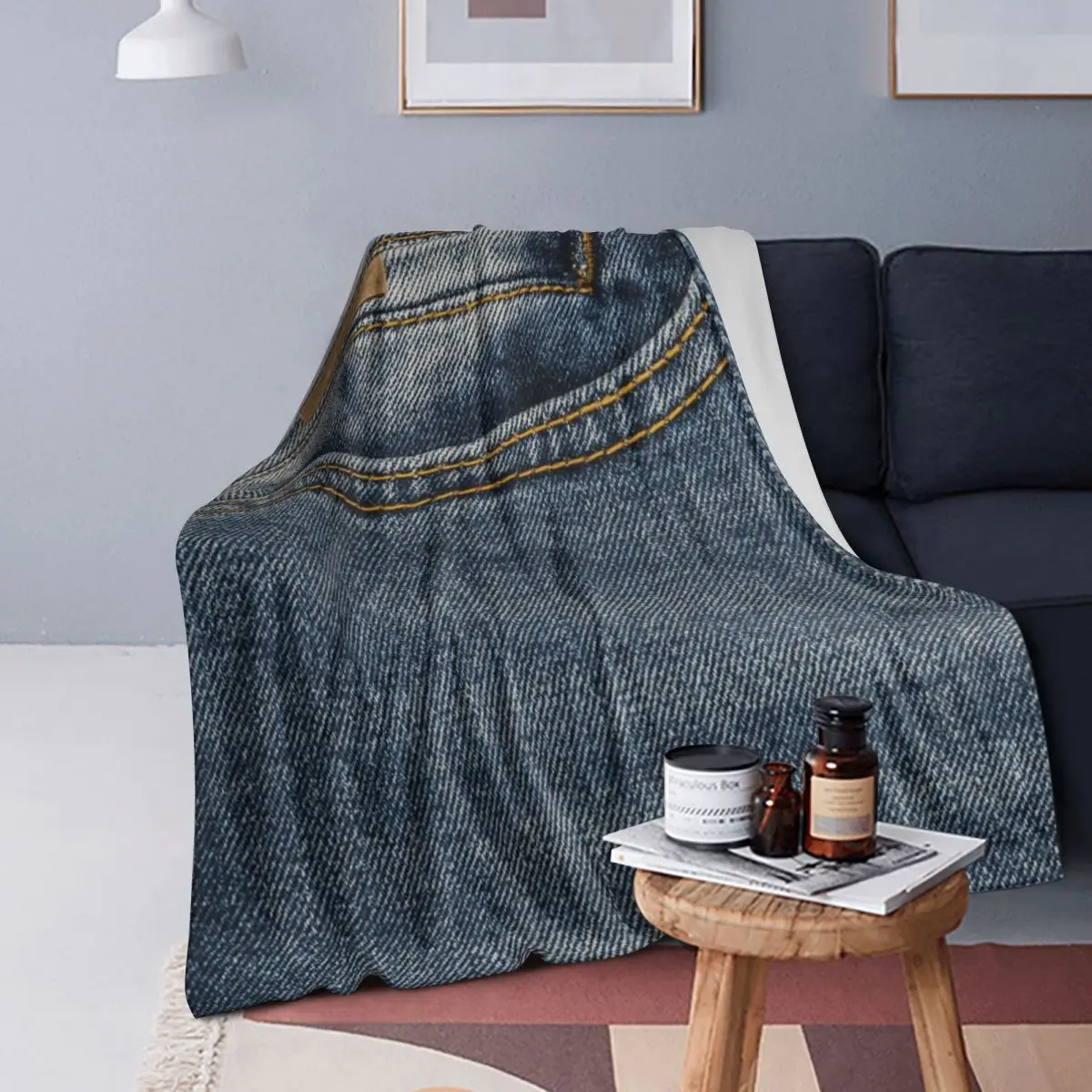

Front Pocket I Love Bluejeans Denim Blanket Soft Warm Flannel Throw Blanket Plush for Bed Living room Picnic Travel Home Sofa