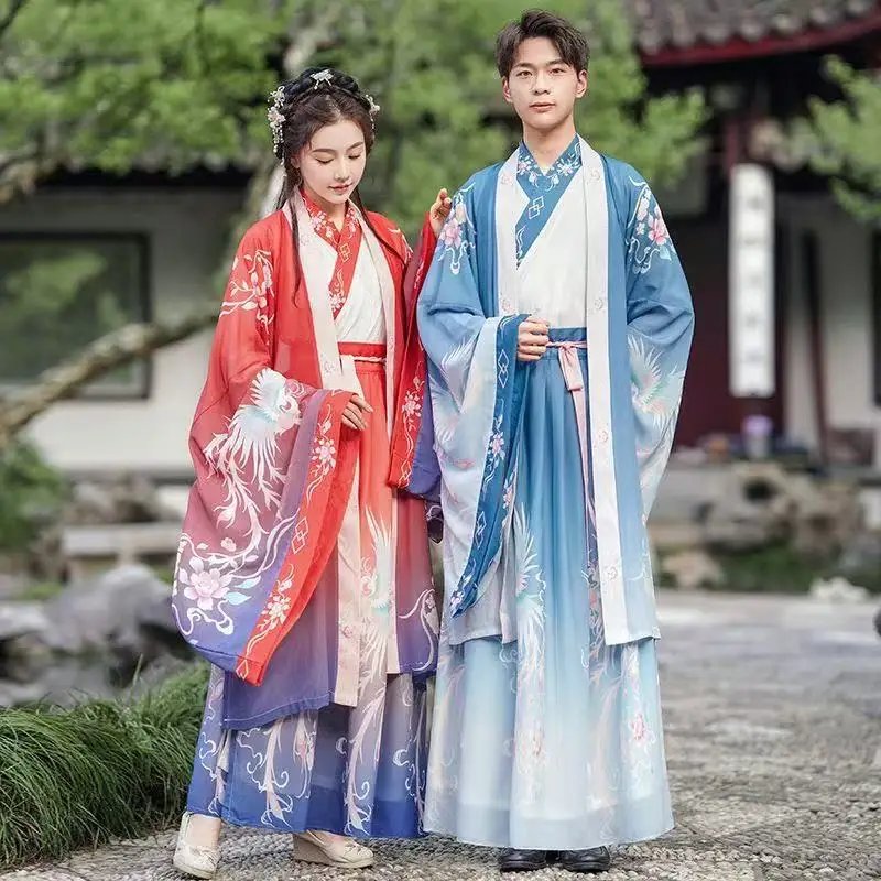 Wei Jin Dynasty Hanfu Traditional Chinese Clothing Halloween Carnival Stage Performance Outfits Couples Printing Hanfu