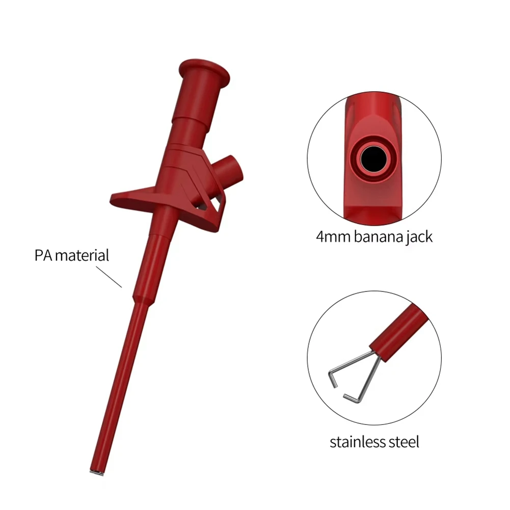 A07I 2 stks Snelle Test Haak Clip Professionele Geïsoleerde Hoogspanning Flexibele Testsonde 4mm Banaan Socket Rood en Zwart