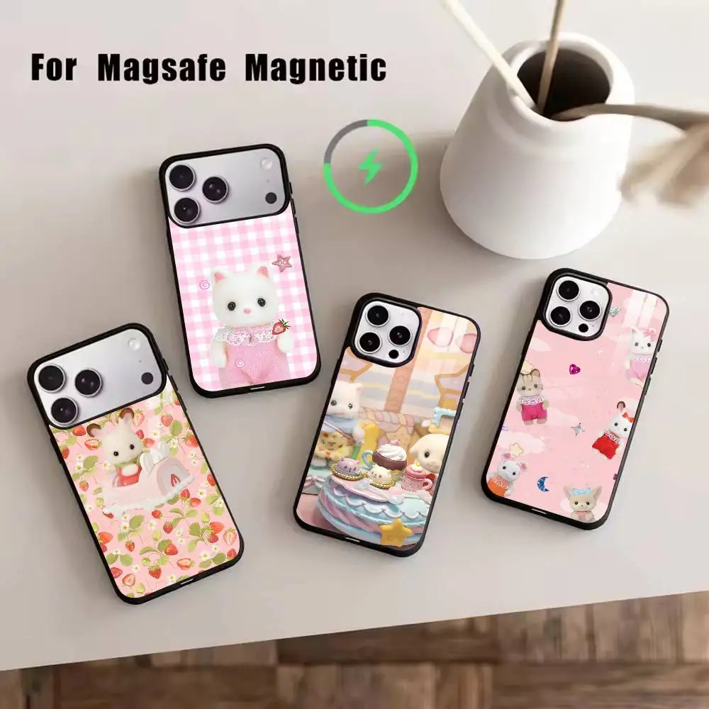 

Cute Flower Lop Rabbit Phone Case For iPhone17,16,15,14,13,12,11 Plus,Pro Magnetic with Magsafe Wireless Charging
