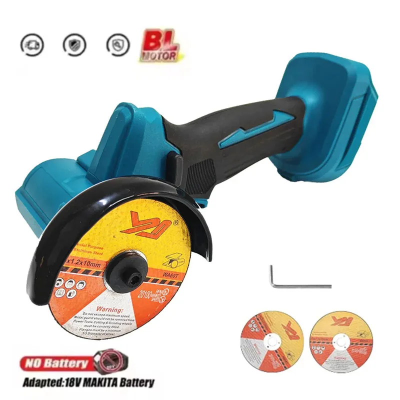 Mini Angle Grinder 3 Inch Cordless Polishing Machine Diamond Cutting Grinder + 2 Cutting Disc Power Tool for Makita 18V Battery