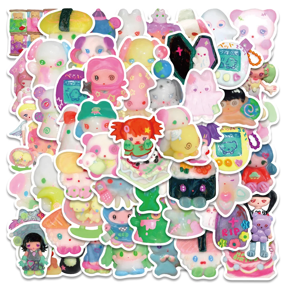 

56pcs Cute Cartoon 3D Clay Doll Girls Stickers For Laptop Phone Guitar Waterproof Graffiti Notebook Luggage Decals Kids Toy