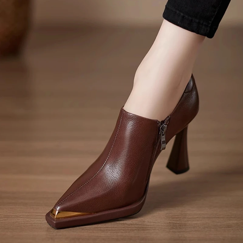 

Женские элегантные профессиональные туфли на высоком каблуке с острым носком, весенне-осенние однотонные классические туфли на низком каблуке с одной педалью Joker.