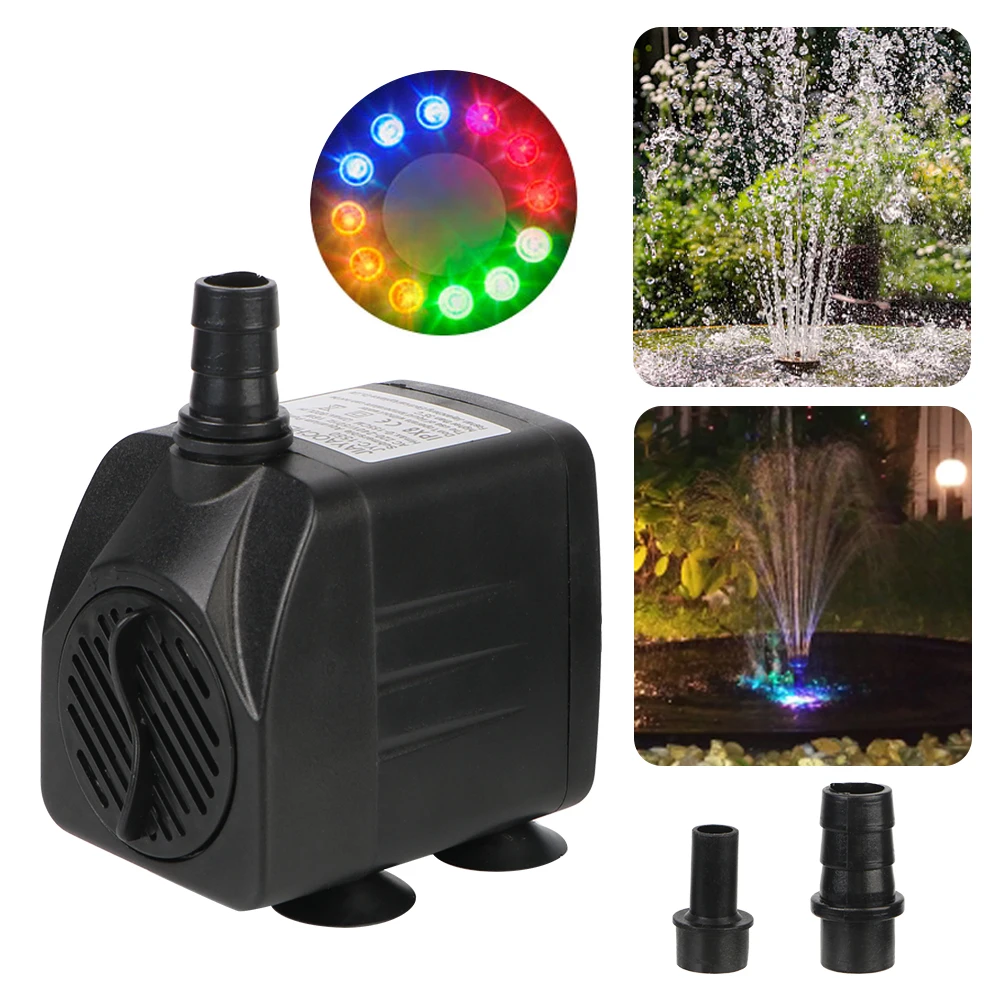 For Garden Aquarium Fish Tank Bird Bath Fountain Water Pump with 12 LED Light Ultra-quiet Waterproof Submersible Fountain