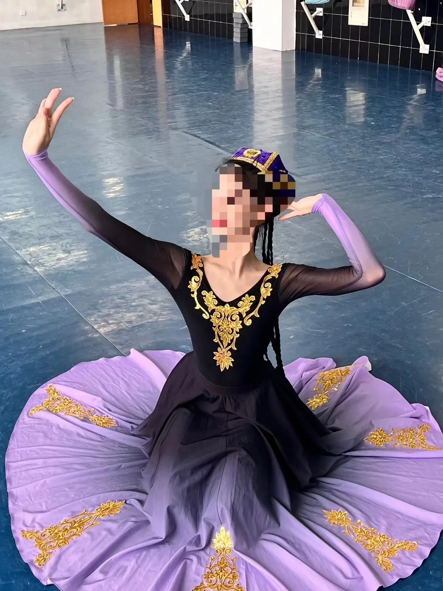 Chinese Uighur Dance Dress Women Stage Include Tops Hat Skirt