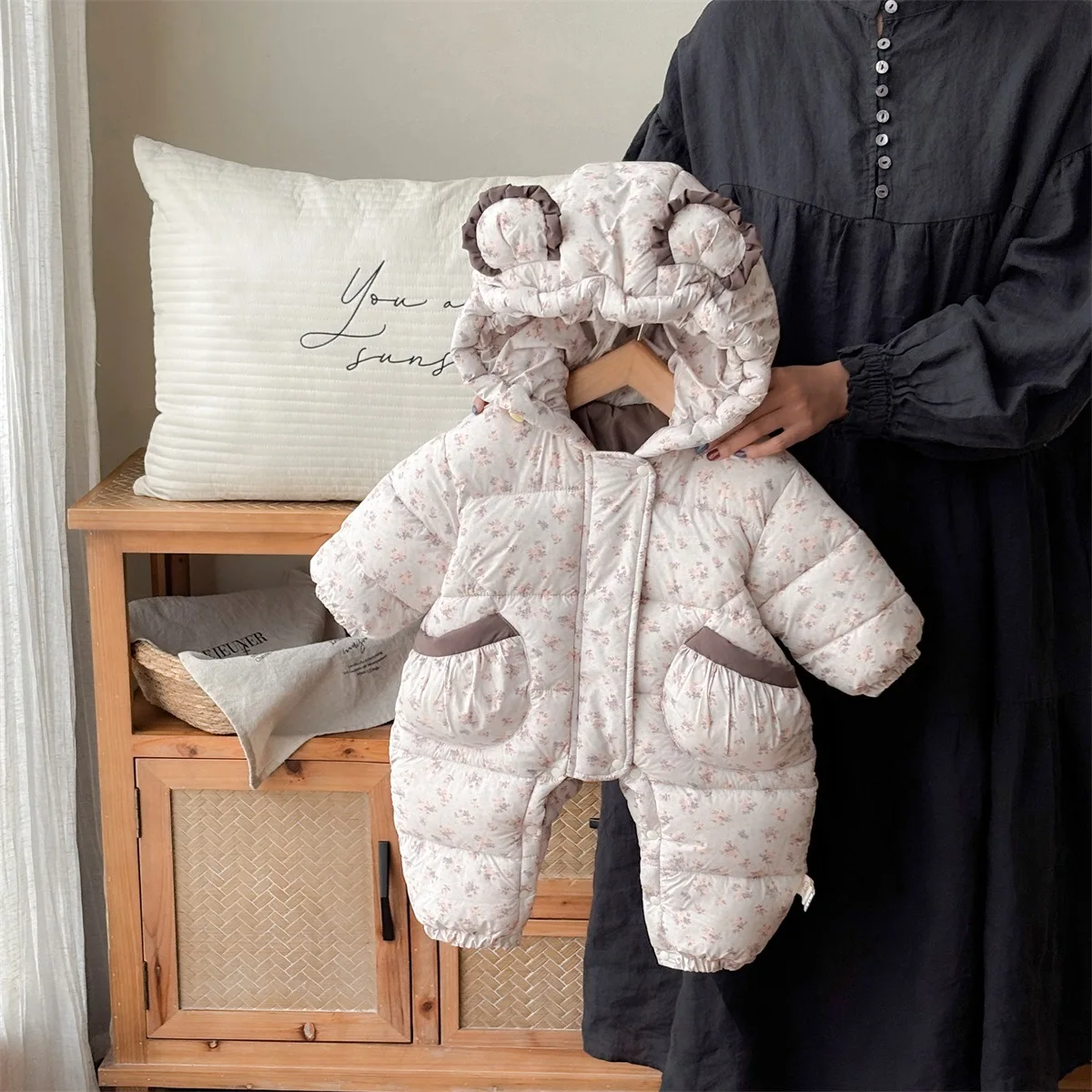 

Thiened Cotton Outfit for Newborn Girls Winter Clothes Korean Sle High Waist Zipper Design Full Body Warmth Cute Baby Girl