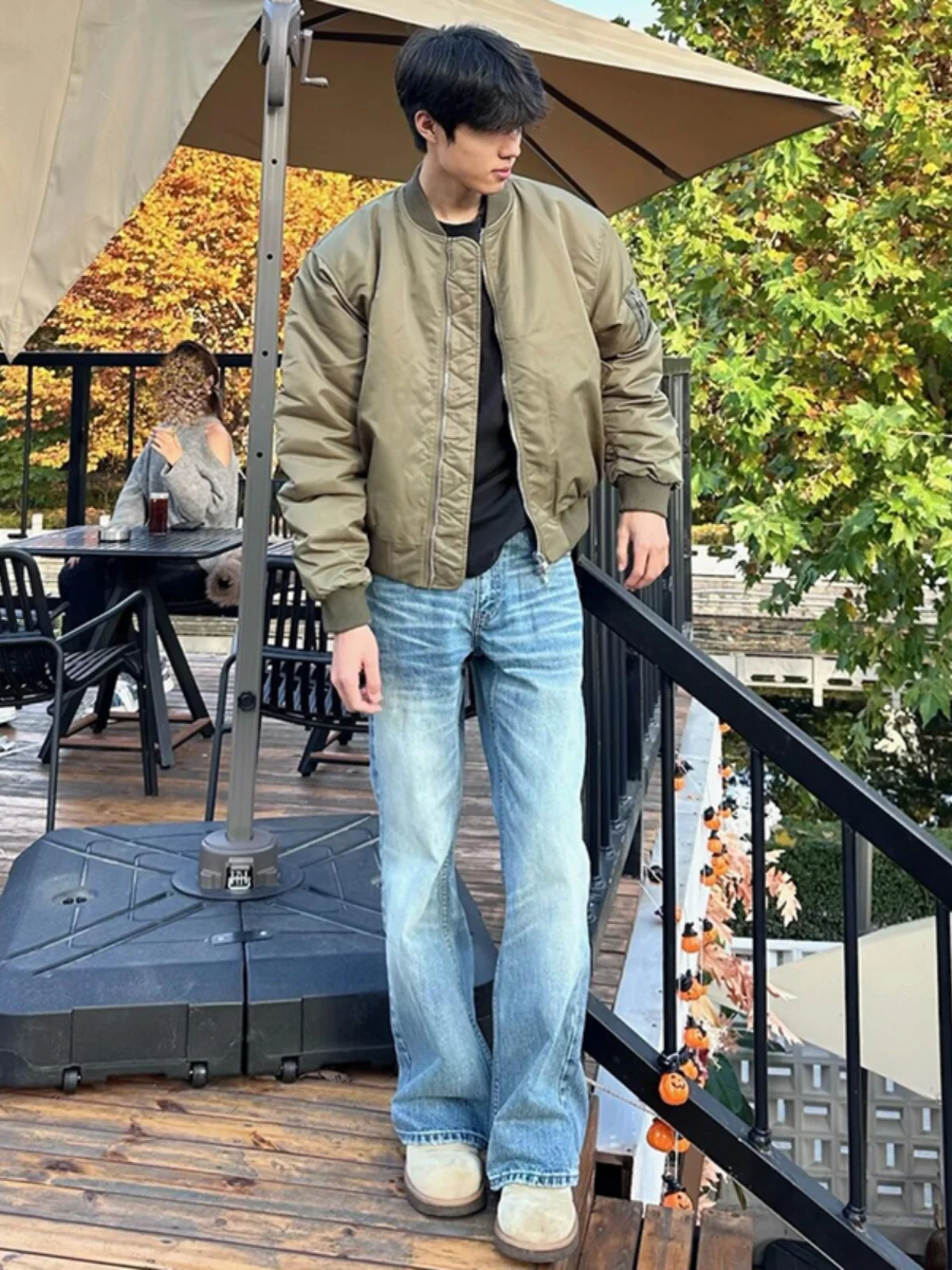 

American Retro Blue Extended Straight Leg Jeans for Tall Men Mature And Stable Fashionable Bootcut Denim Pants