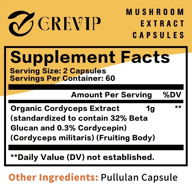 Cordyceps Mushroom Capsules - Boost Energy and Endurance, Enhance Memory and Concentration, and Relieve Stress