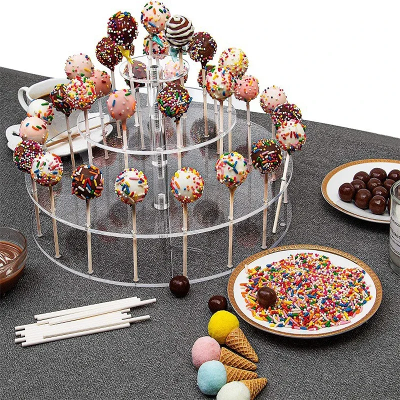 4-Tier Acrylic Lollipop Stand 31 Hole Transparent Round Lollipop Display Detachable Party Cake Lollipop Stand Candy Holder