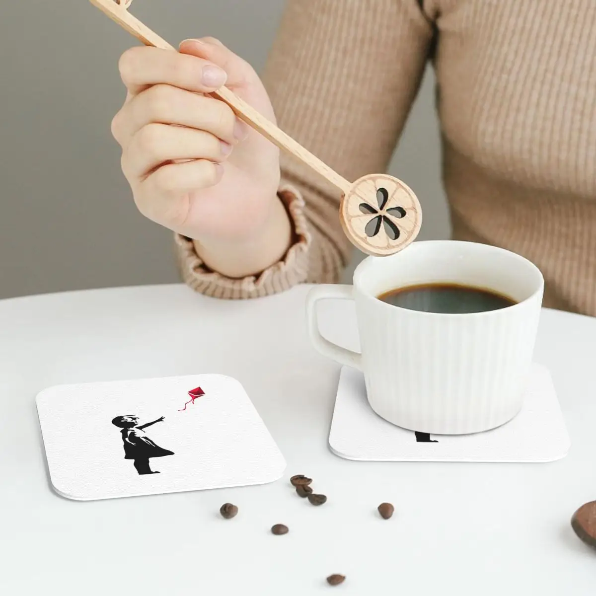 Ethereum X Banksy Balloon Girl Coasters PVC Leather Placemats Non-slip Coffee Mats for Home Kitchen Dining Pads Set of 6