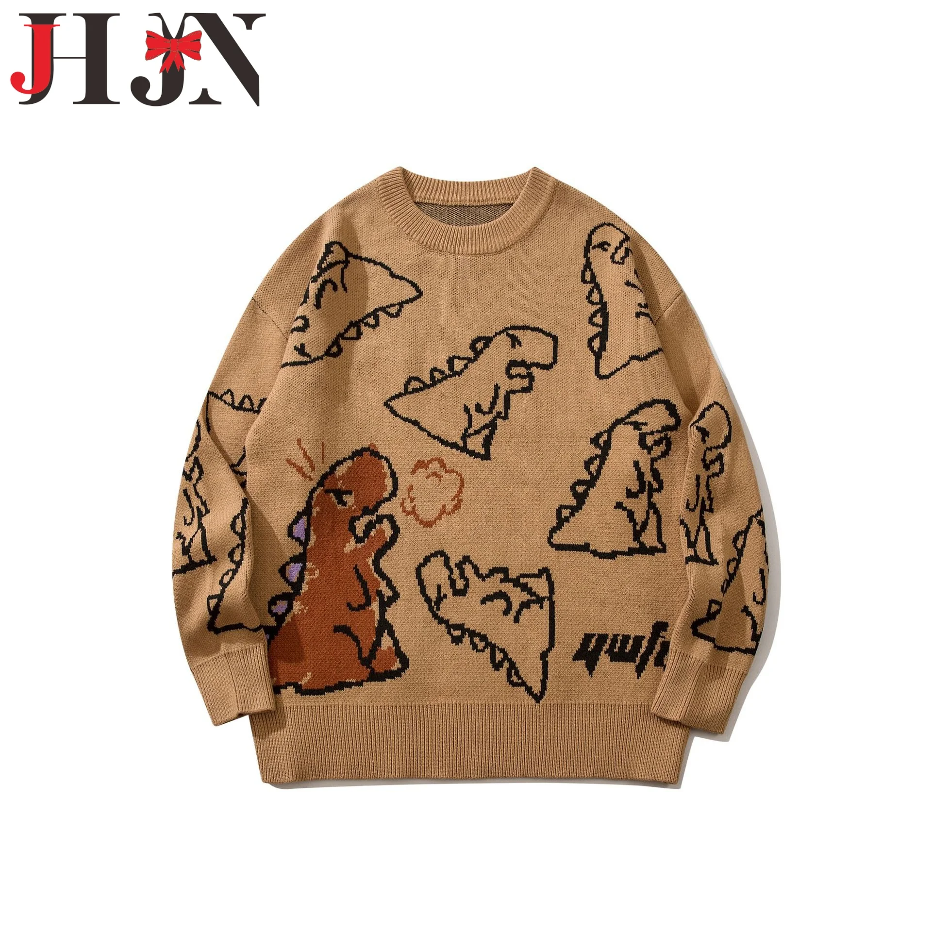 JHJN Harajuku Woman Sweater Hip Hop Streetwear Knitwear Cartoon Dinosaur Pullovers Oversize O-Neck Female Sweaters New Knitted