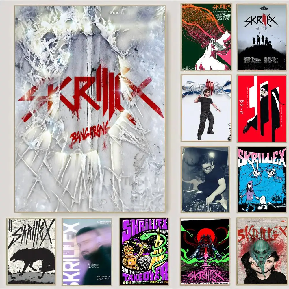 Skrillex Singer Electronic Dance Poster Waterproof Sticky Wall Art Print For Bedroom Living Room Hallway Bar Home Decor