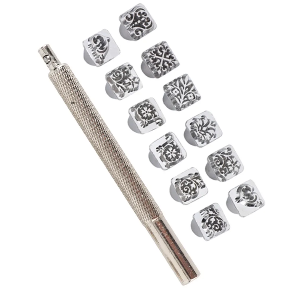 12cps 10mm Stamp Size Leather Stamping Punch Tool Tang Dynasty Design Embossing Pattern DIY Leather Craft Stamps