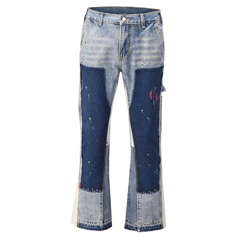 

Мужские джинсы High Street Bieber Splatter Micro Flared: модные, брендовые, с цветными вставками, из денима, хлопковые, со средней посадкой, на молнии, повседневные
