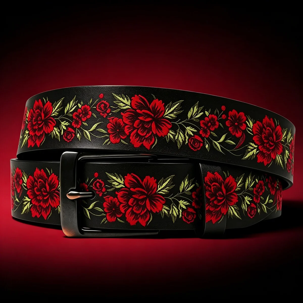 

Red Peony Print Waist Belt Adjustable Pin Buckle Unisex Fashion Accessory for Men Women Daily Casual Decorative Waist Belt