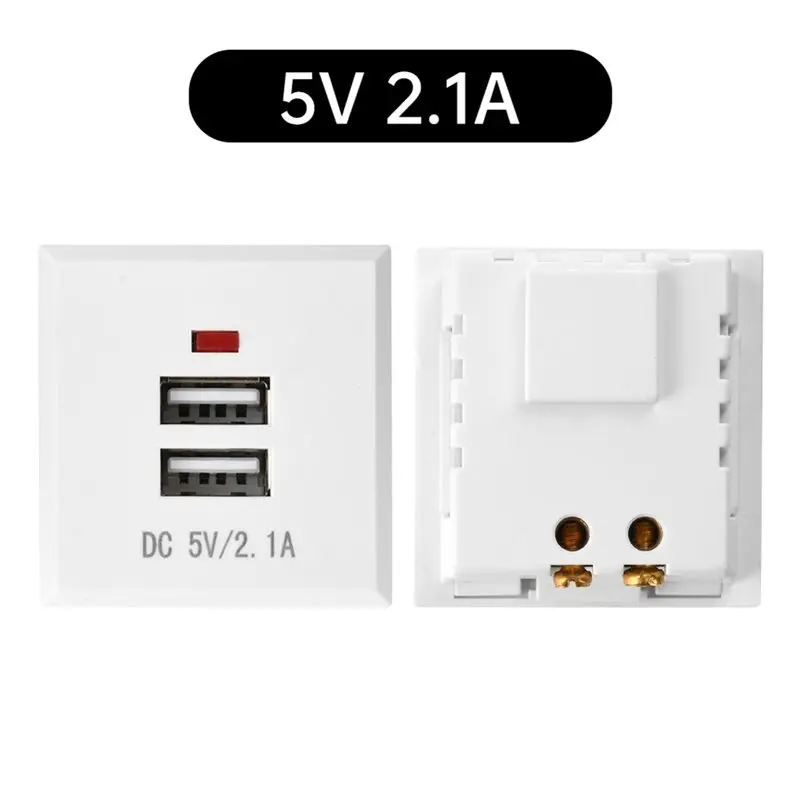 B27B Dual USB Charging Socket Module Desktop 5V 2.1A Power Socket Embedded With Led Indicator Black