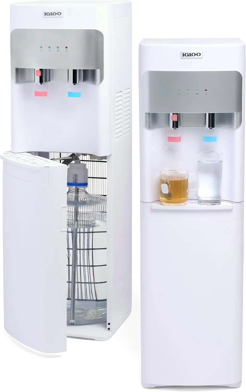 Hot and Cold Water Cooler Dispenser - Holds 3 & 5 Gallon Bottles, 2 Temperature Spouts with Dispensing Paddles, No Lift Bottom L