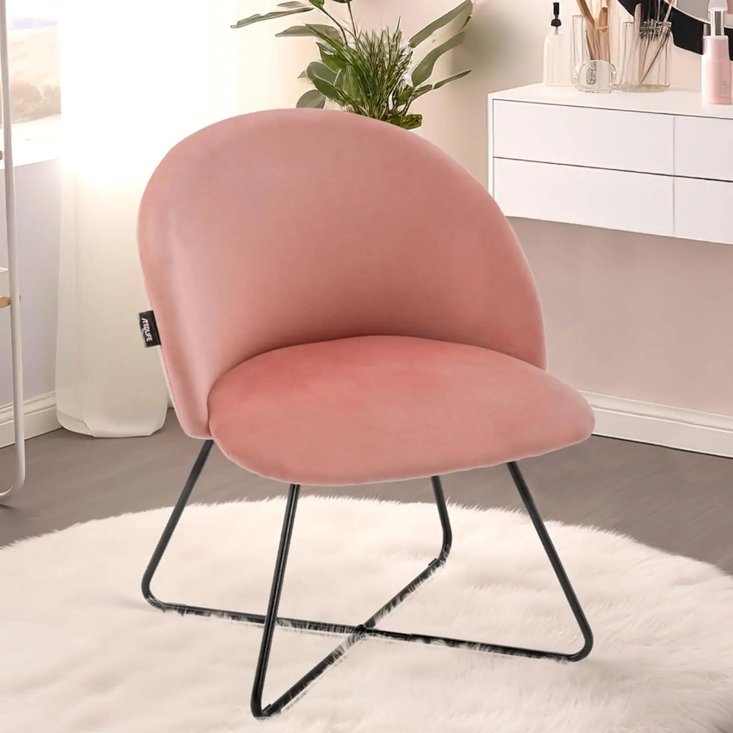 

Redlife Pink Vanity Chair, Velvet Vanity Chair Accent Chair, Makeup Vanity Chair With Metal Leg, Chair For Vanity, Bedroom