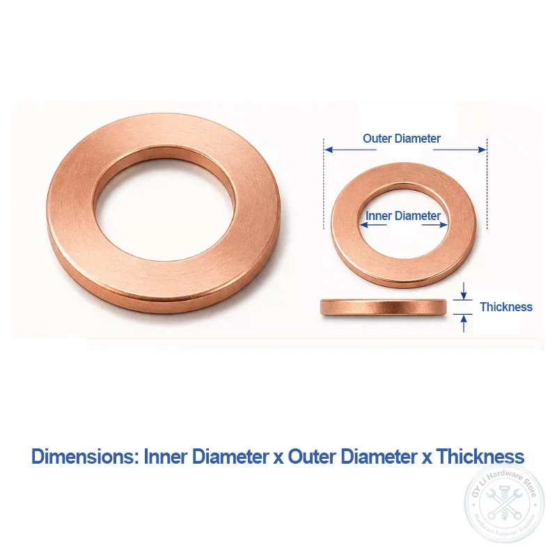 1pcs-100pcs M3 M4 M5 M6 M8 M10 M12 M14 M16-M45 Annealed T2 Red Copper Washer Flat Seal Gasket Shim For Boat Instrument Hardware