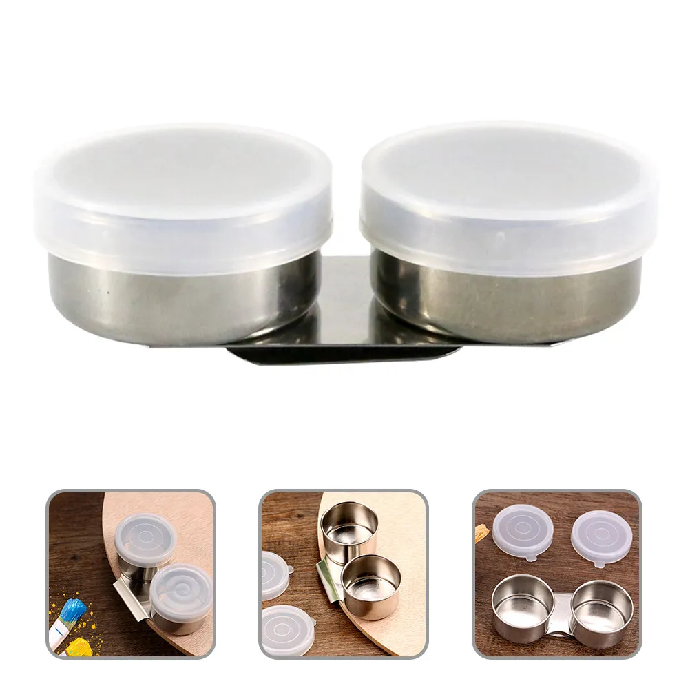 

2Pcs Covered Oil Color Mixing Pots Paint Brush Washing Containers for Artists Painter Supplies Painting Brush Washing Pot