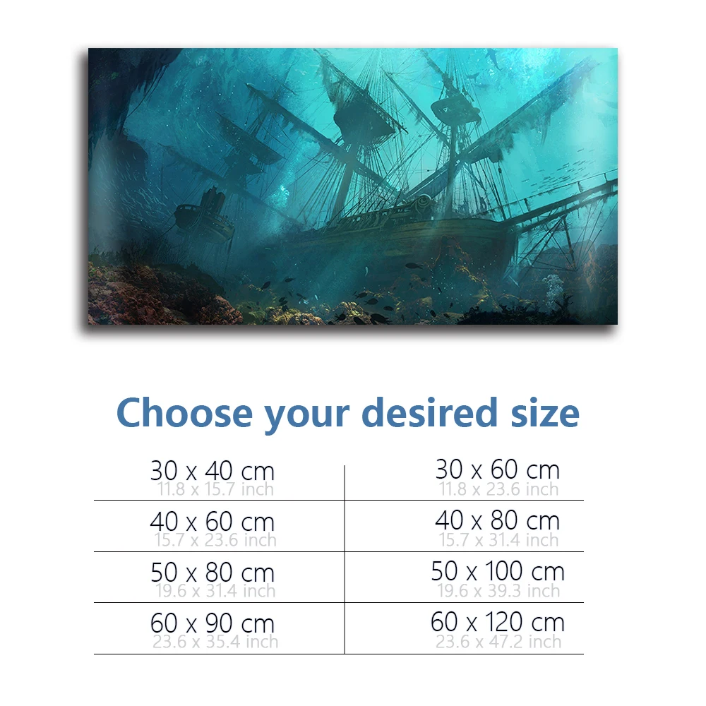 Fish Tank Background Sticker, Sunken Ship Undersea Landscape HD Printing Wallpaper Aquarium Backdrop Decorations PVC