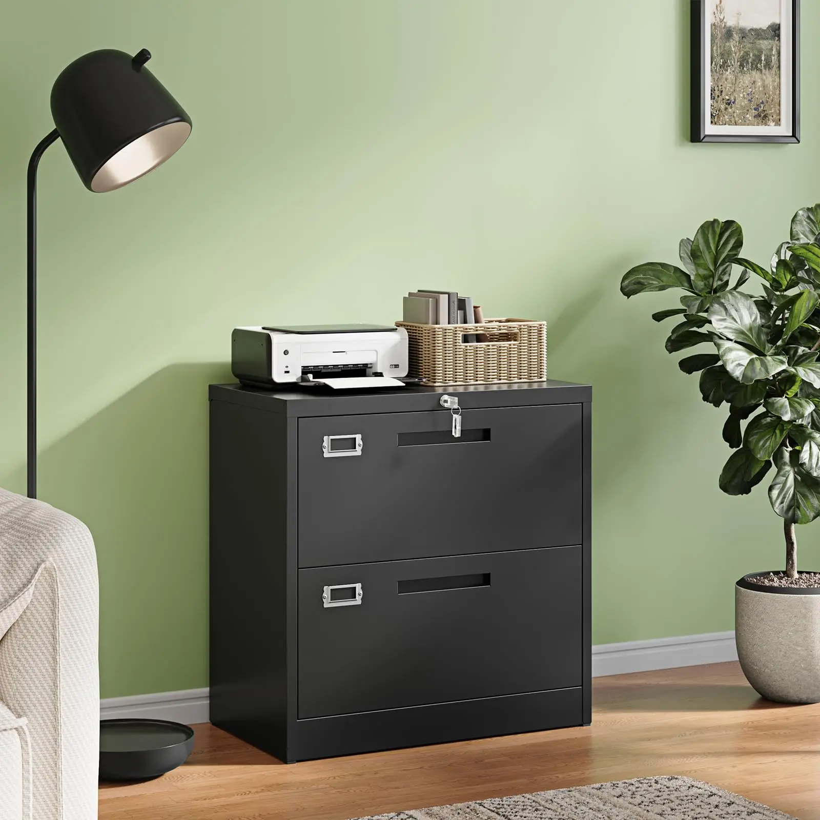 2 Drawer File Cabinet with Lock,Metal Lateral Filing Cabinet for Home Office,Hanging Letter/Legal/A4 Size (Black
