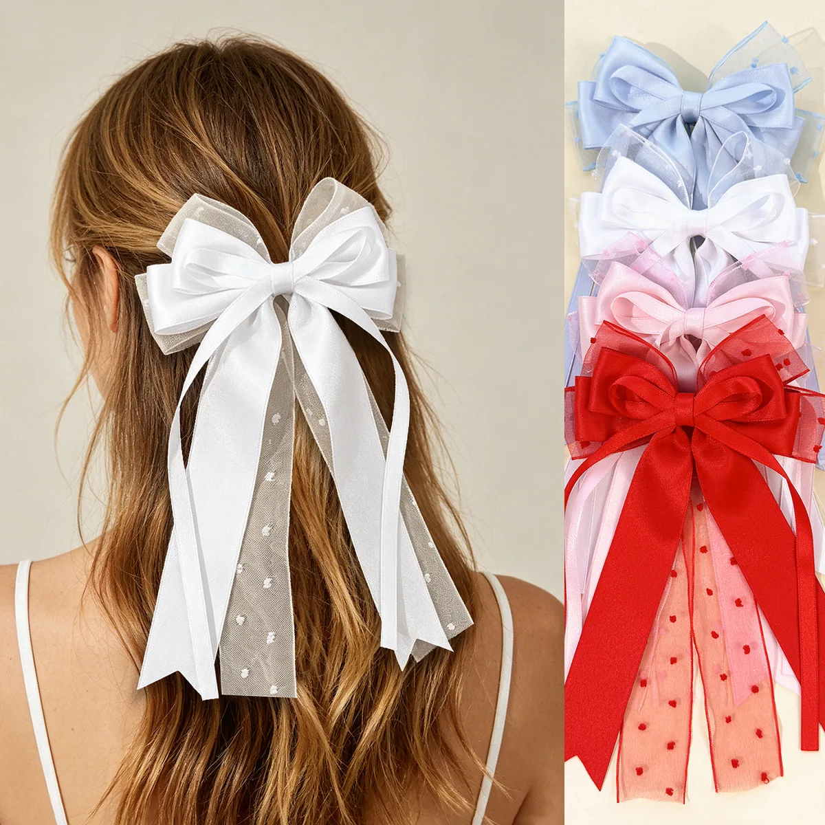 24pc-spotty-oversized-bow-hair-clips-organza-long-tassel-side-clips-for-women-girls-bulk-hairgrips-hairpins-hair-accessories