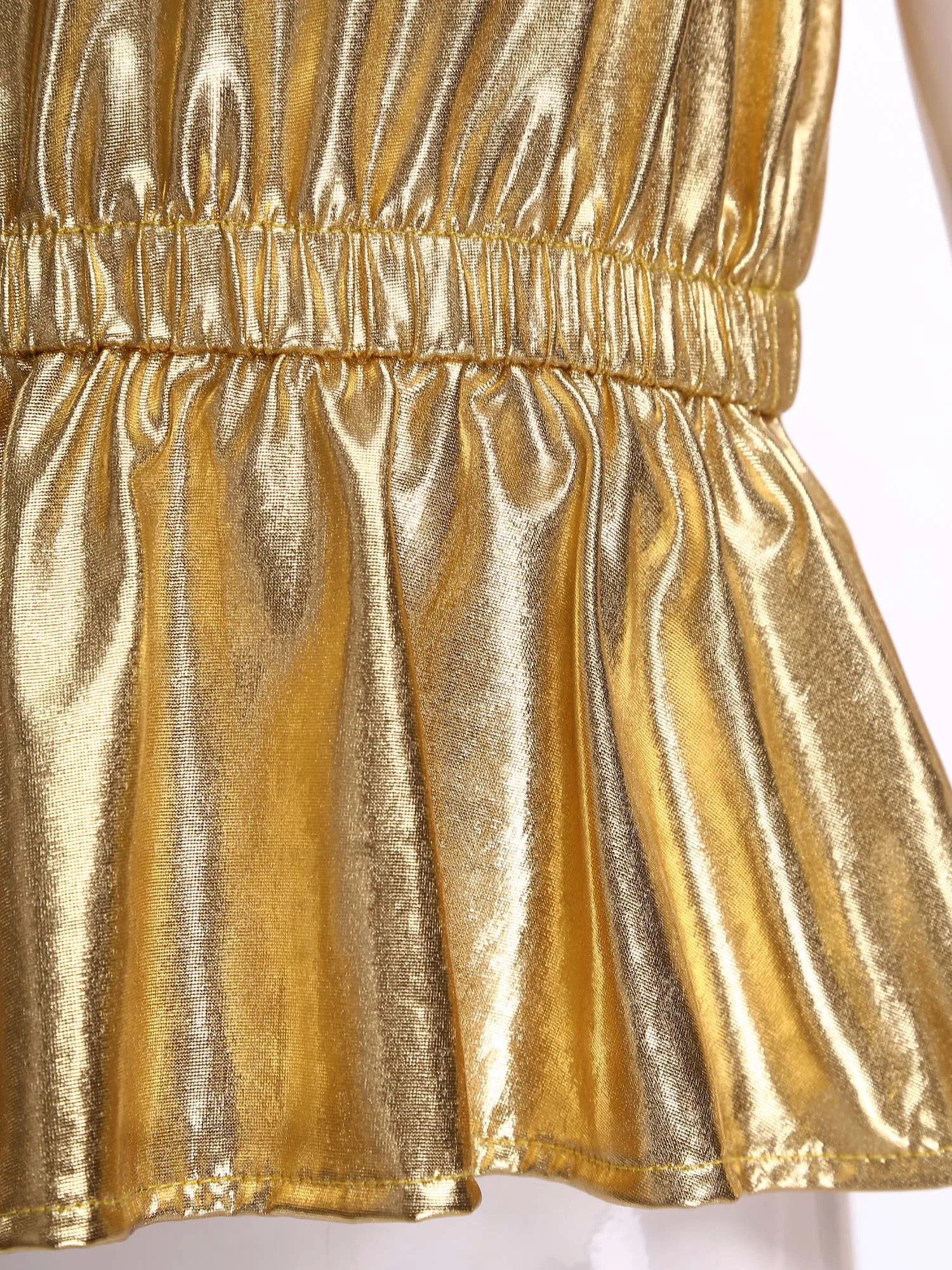 여자 메탈릭 재즈 힙합 댄스 탑 반팔 신축성 있는 허리 페플럼 탑 티셔츠 학교 치어리딩 공연 스트리트웨어