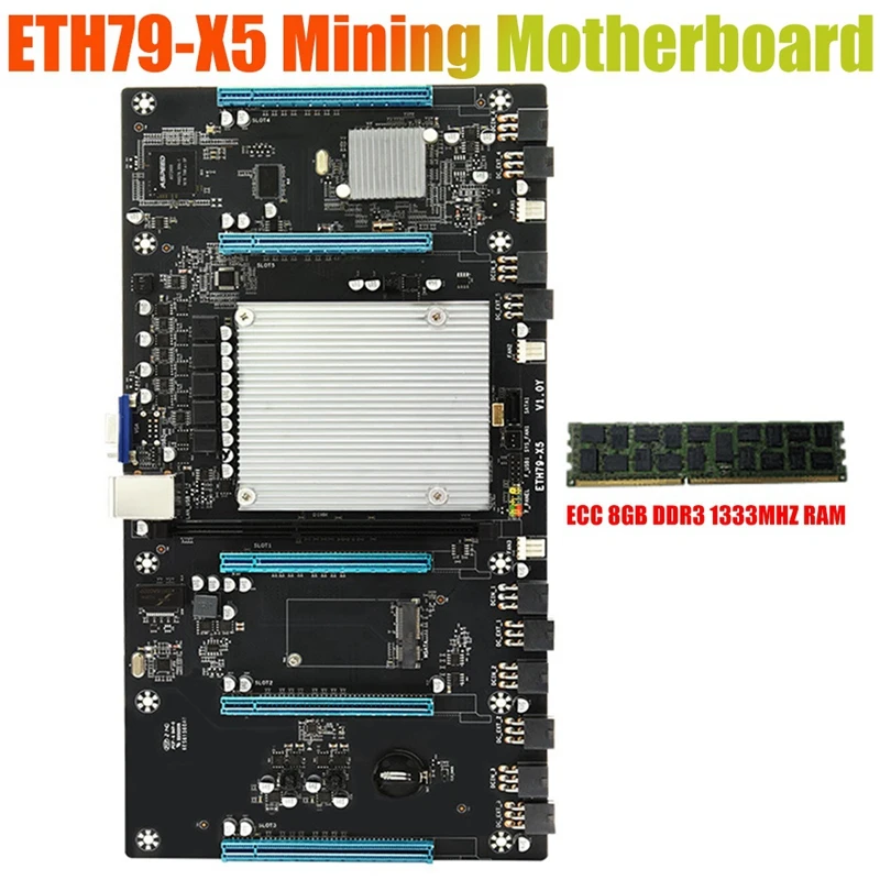 ETH79-X5 Mining Motherboard LGA 2011 65MM Spacing Supports VGA PCI- E 16X With ECC DDR3 8G 1333Mhz RAM For Bitcoin Miner