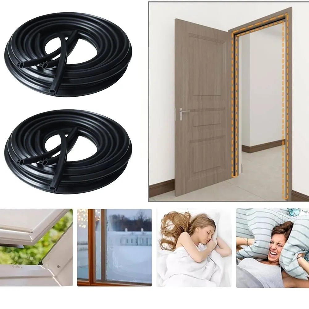Door Sealing Strip 2 x 6 Meter Black for 3mm to 5mm For Gap Weatherproof Draft Excluder for Interior Exterior Doors