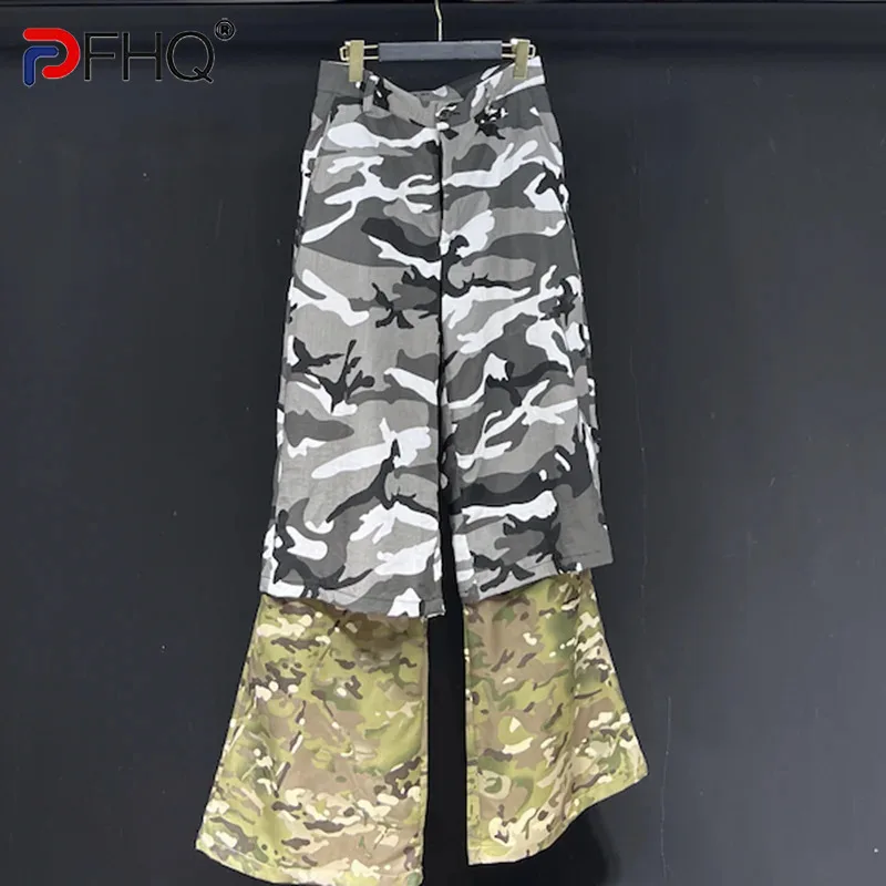 

FEWQ Design Camouflage Double-layer High Street Summer Mid Waist Design Elasticity 2024 Patchwork Fashion Male Trousers 21Z5439