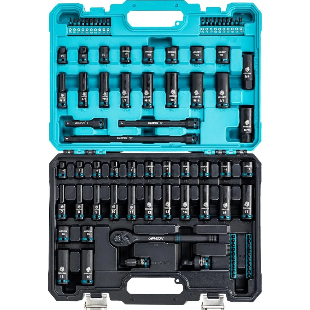 

Привод 3/8 дюйма, 90 шт., набор ударных головок SAE и метрических ударных головок, глубокий удлинитель